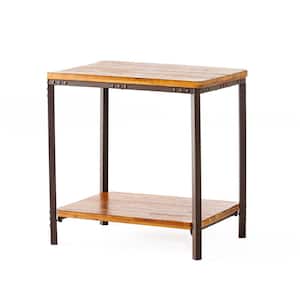 Mahogany Brown Wood and Steel 2-Tier End Table