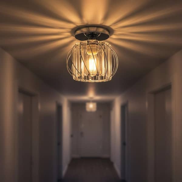 7 in. 1-Light Brushed Nickel Modern Semi Flush Mount Ceiling Light for Foyer, Entryway, Kitchen, Bedroom, Dining Room