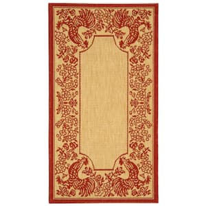 Courtyard Natural/Red Doormat 2 ft. x 4 ft. Border Indoor/Outdoor Patio Area Rug