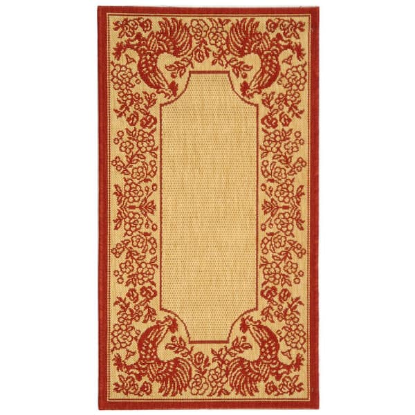 SAFAVIEH Courtyard Natural/Red Doormat 2 ft. x 4 ft. Border Indoor/Outdoor Patio Area Rug