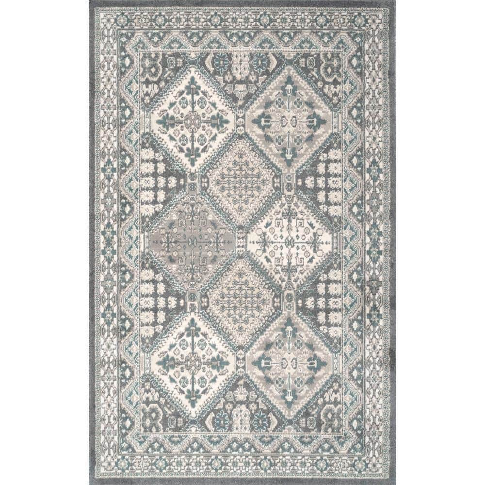 Charcoal and Beige Synthetic 8' x 10' Stain-Resistant Area Rug