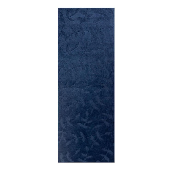 Custom Size Runner Rug Euro Collection Flowers Navy 26 in. W x 36 in. L Stair Runner 6.5 sq. ft.