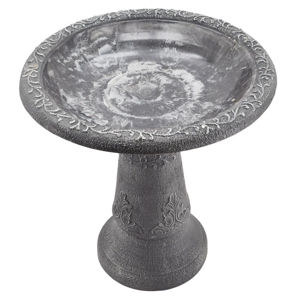 Arcadia Garden Fiberclay Birdbath with Ornate Floral Design