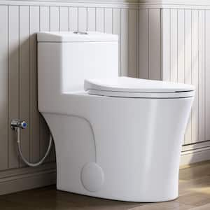 1-piece 0.8/1.28 GPF Dual Flush Elongated Toilet in Matte White HR-0038W with ADA Chair Height, Soft-Close Seat Included