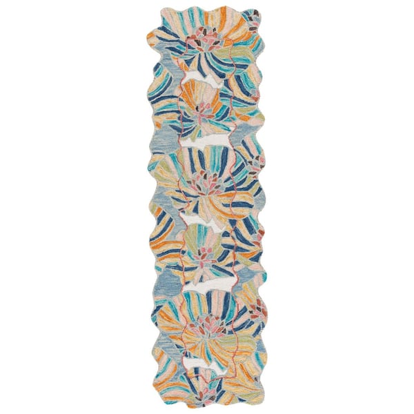 Jardin 2 ft. x 8 ft. Ivory/Blue Abstract Floral Oversized Runner Rug