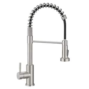 Single Handle Deck-Mount Pull Down Sprayer Kitchen Faucet with spray and stream in Brushed Nickel