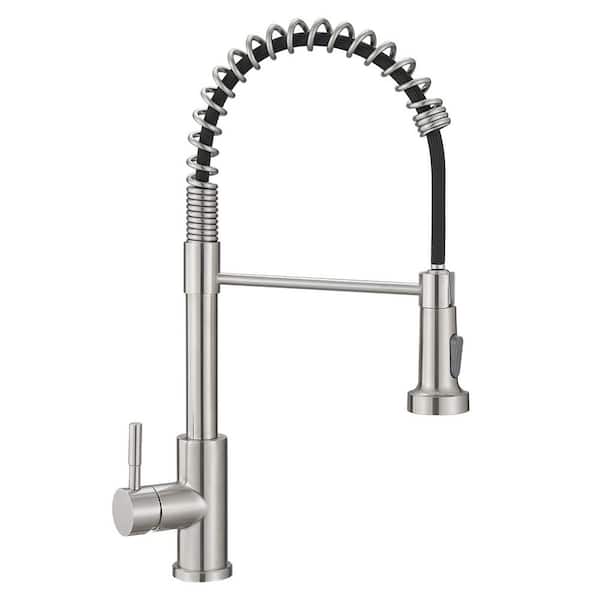 Satico Single Handle Deck-Mount Pull Down Sprayer Kitchen Faucet with spray and stream in Brushed Nickel