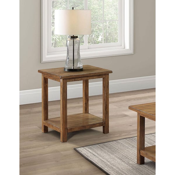 Payne 20 in. Distressed Brown Square Wood Top End Table with Shelf