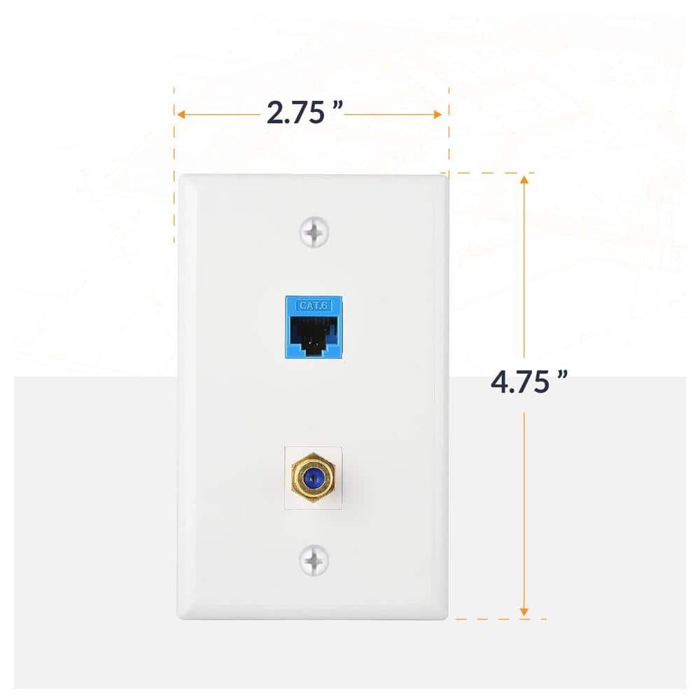 White Polished Double Ethernet & Coaxial Wall Plate, 5-Pack