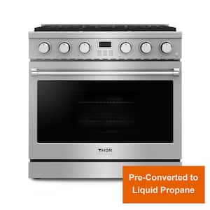 Pre-Converted Propane Contemporary 36 in. 6-Burners Freestanding Gas Range with Convection Oven in Stainless Steel