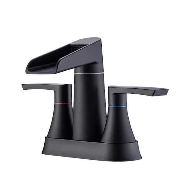 YONKI SUNSHIN INC 4 in. Centerset 2-Handle 2-Hole High Arc Bathroom Faucet with Drain Kit Included in Matte Black
