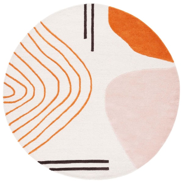 Rodeo Drive 4 ft. x 4 ft. Round Ivory/Rust Abstract Geometric Area Rug