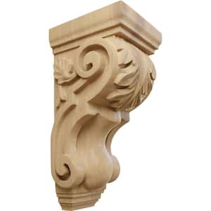 5 in. x 4-1/2 in. x 10 in. Unfinished Wood Cherry Medium Traditional Acanthus Corbel
