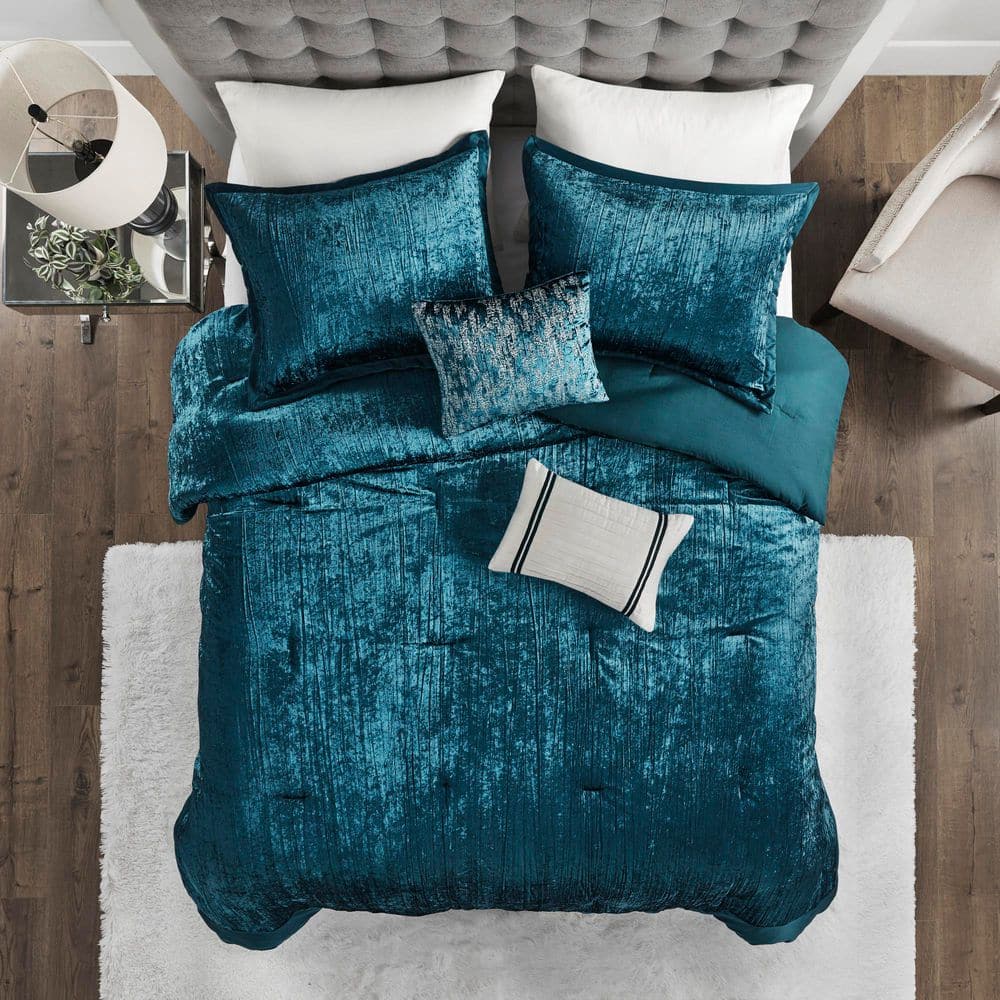 Teal Microfiber Down Alternative 5-Piece Bedspread Set