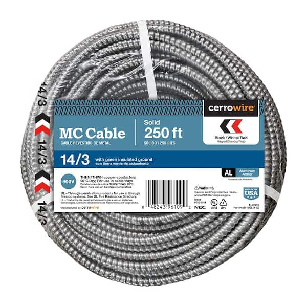 250 ft. 14/3 Solid Copper MC (Metal Clad) Aluminum Armor Cable
