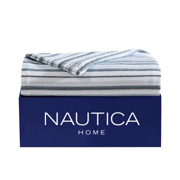 Nautica Pembrook 1-Piece Blue Cotton Full/Queen Blanket