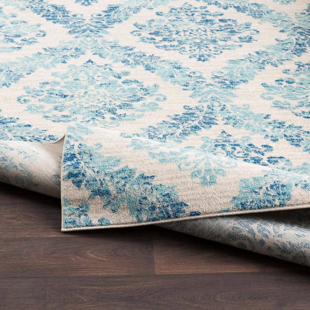 Blue and Beige Rectangular Synthetic Area Rug, 5' x 7'