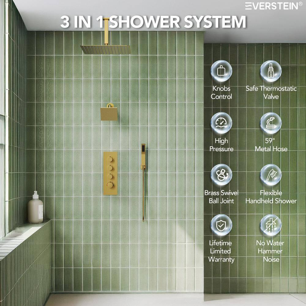 Gold Stainless Steel Dual Shower Head System with Thermostatic Valve