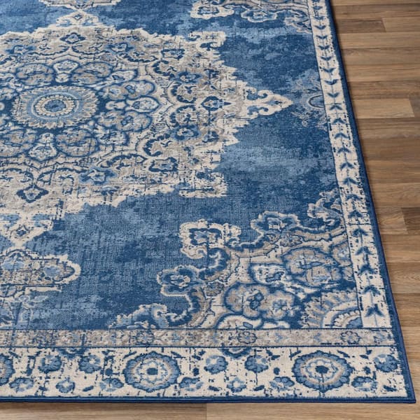 FLOOR ART Quince Navy/Blue 5 ft. x 7 ft. Medallion Vinyl Rectangle Area Rug  8214.42.51 - The Home Depot