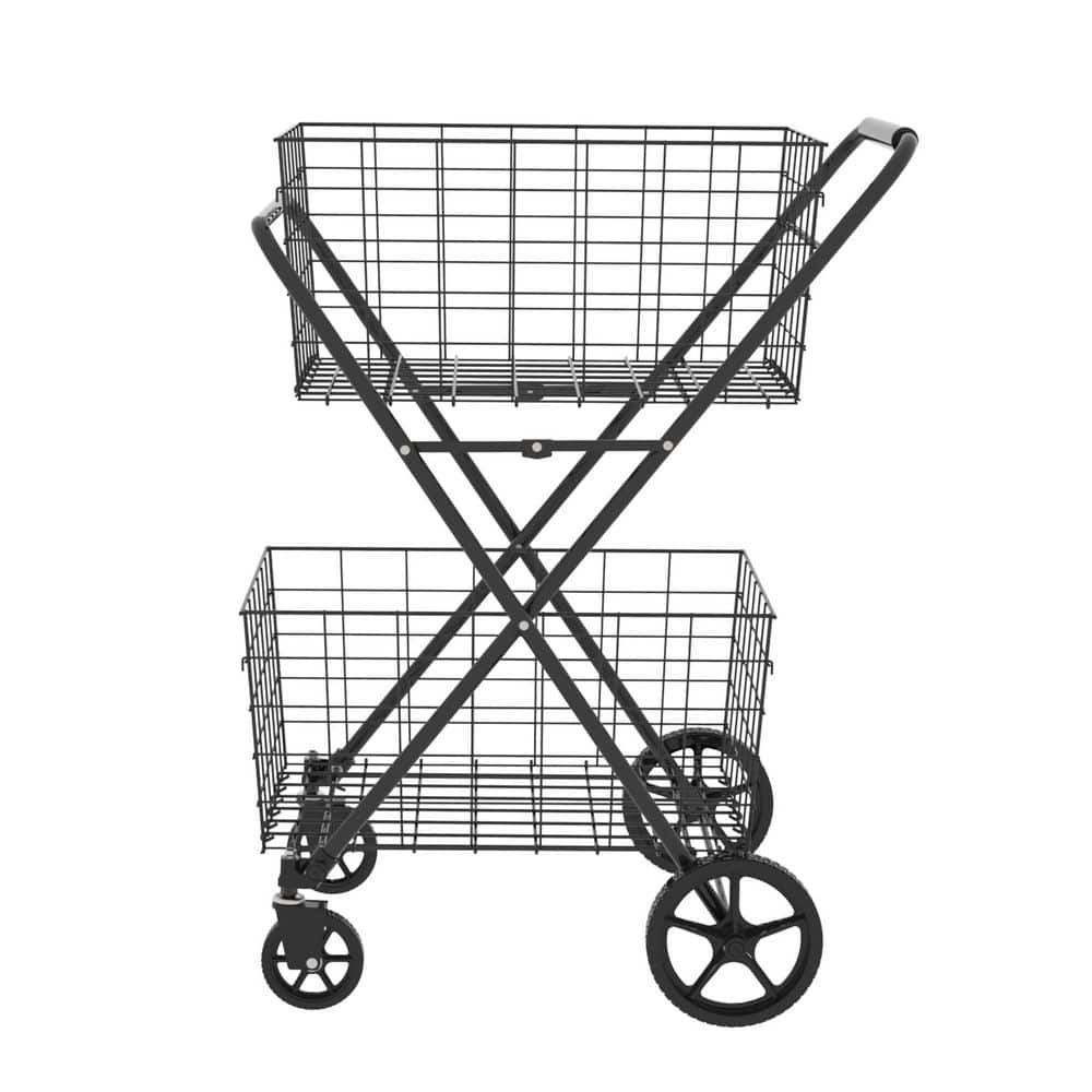 Metal Foldable Double-Decker Shopping Cart Serving Cart with 2 Removable Lined Baskets and 360° Swivel Wheels price history on PriceWatchPro