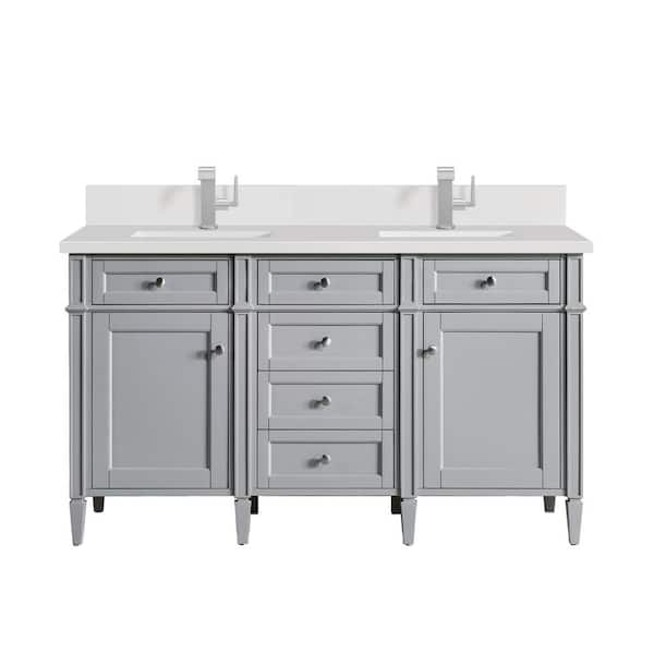Brittany 60.0 in. W x 23.5 in. D x 34.0 in. H Bathroom Vanity in Urban Gray with White Zeus Silestone Quartz Top