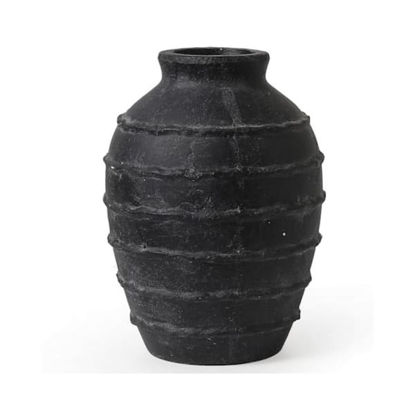 Rustic Large Black Ceramic Pot Decorative Vase，11. 2in，round