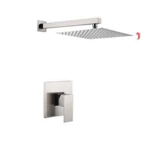 Single-Handle 1-Spray Patterns Square with 1.5 GPM 10 in. Wall Mount Fixed Shower Head in Brushed Nickel Valve Included