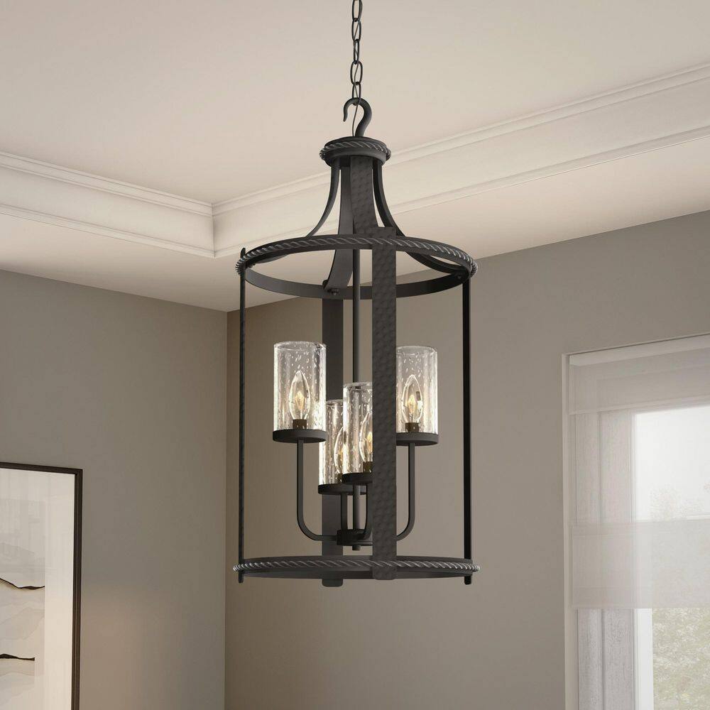 Black Glass 4-Light Indoor/Outdoor Pendant