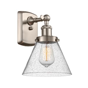 Ballston Urban Cone 8 in. 1-Light Brushed Satin Nickel Wall Sconce with Seedy Glass Shade