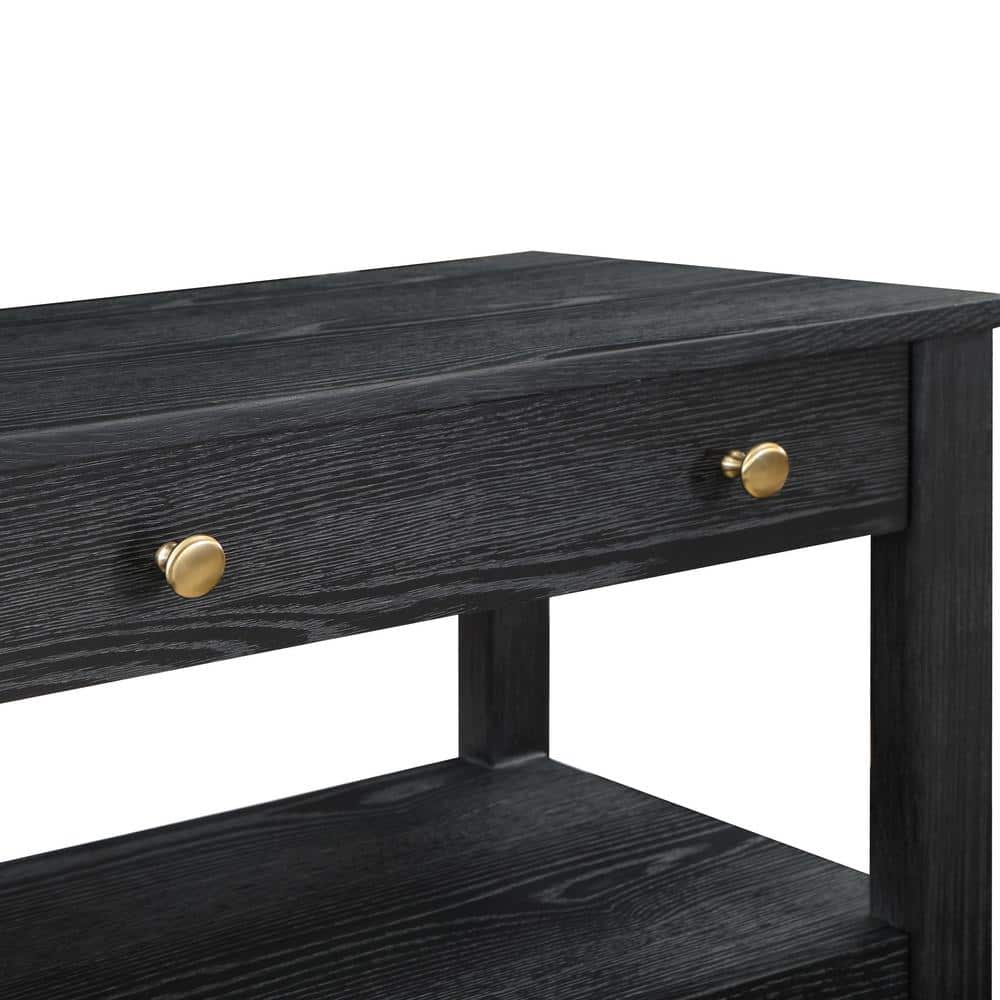 Delano Black Oak Veneer 2-Drawer Nightstand with Gold Knobs