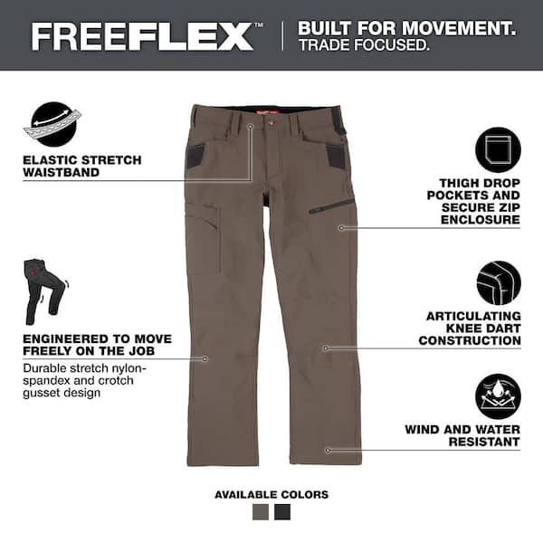 Men's 34 in. x 34 in. Brown FREEFLEX Tech Work Pants with 7 Pockets