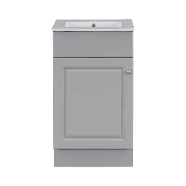 18 in. Freestanding Gray Bath Vanity with White Ceramic Top Unassembled