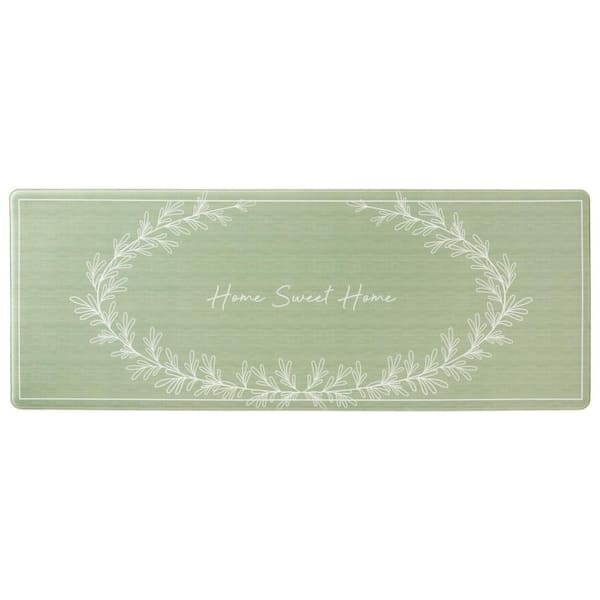 Bloomfield Home Sweet Home Leaf Frame 18 in. x 48 in. Green Indoor Comfort Kitchen Mat