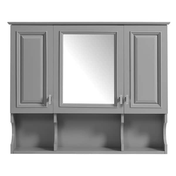 Gray 35 in. W x 28.7 in. H Rectangular Wall Mounted Medicine Cabinet with Mirror, Adjustable Shelf