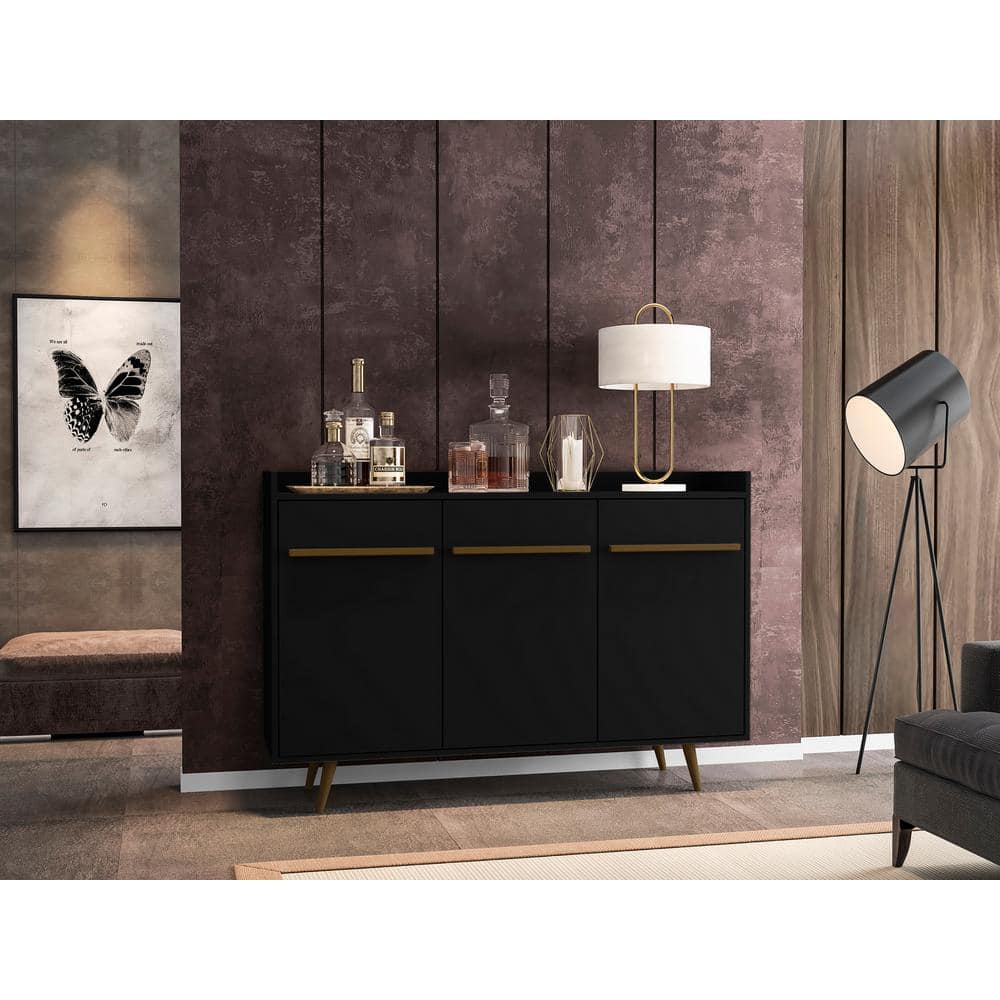 Bradley Black Wood Mid-Century Modern Buffet Stand with Splayed Legs