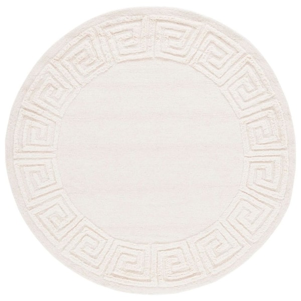 Metro 6 ft. x 6 ft. Ivory Meander Border Round Area Rug