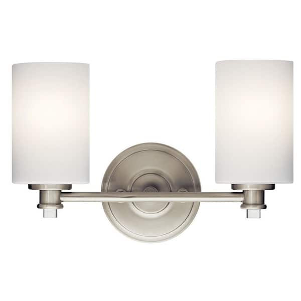 KICHLER Joelson 14 in. 2-Light Brushed Nickel Transitional Bathroom Vanity Light with Satin Etched Cased Opal Glass