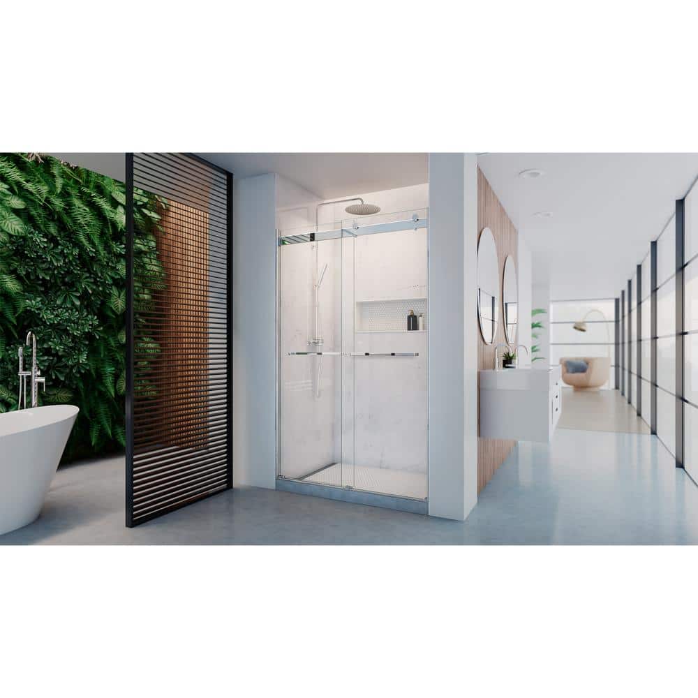 Matte Black Frameless Sliding Shower Door with Clear Glass