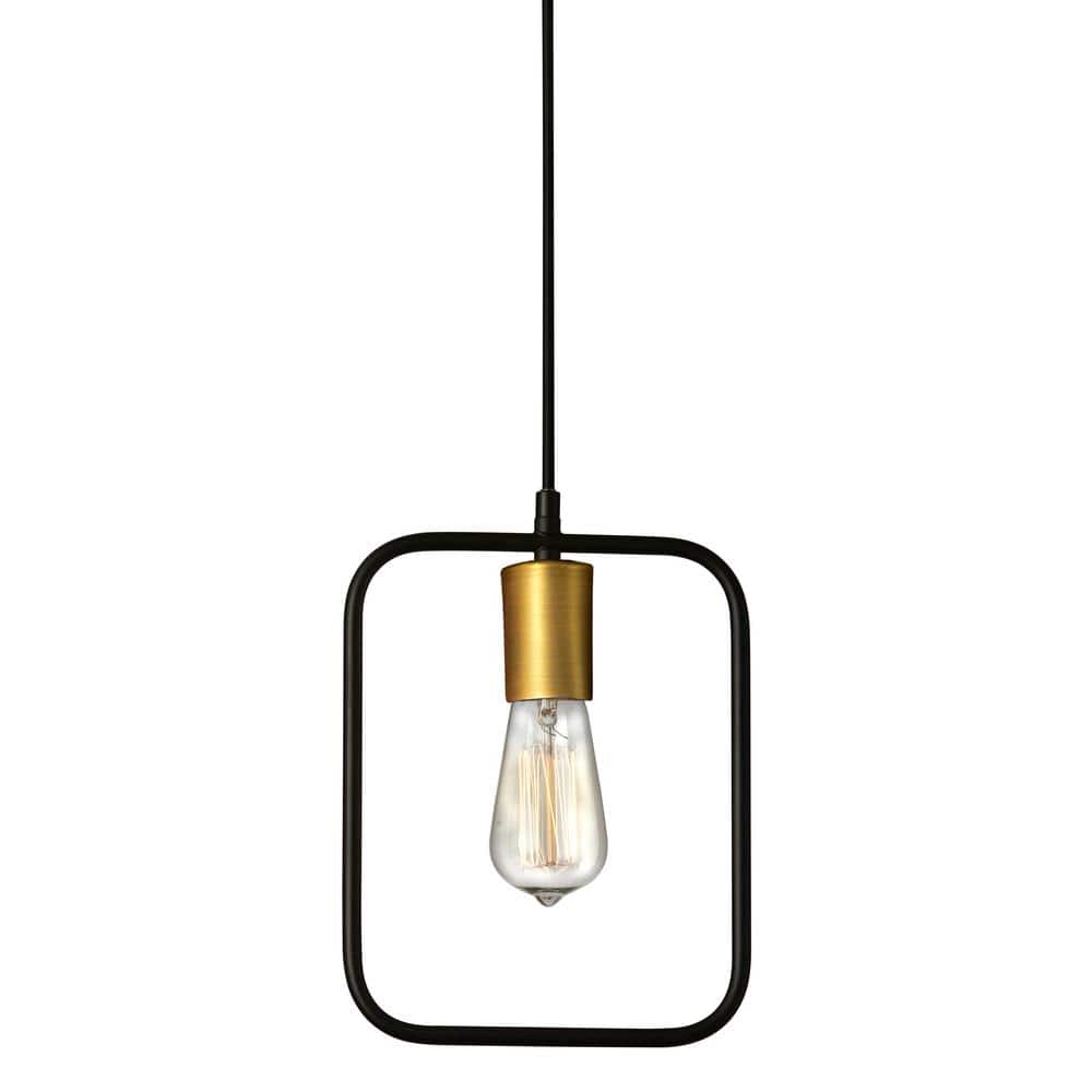 Geometric 1-Light Matte Black Pendant with No Shade