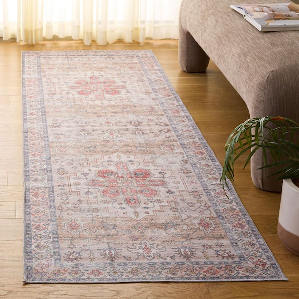 Arizona 3 ft. x 8 ft. Sage/Rust Distressed Floral Medallion Washable Runner Rug