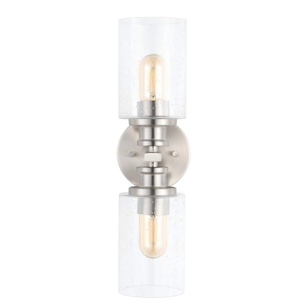 Nickel Cylinder 2-Light LED Vanity Wall Sconce