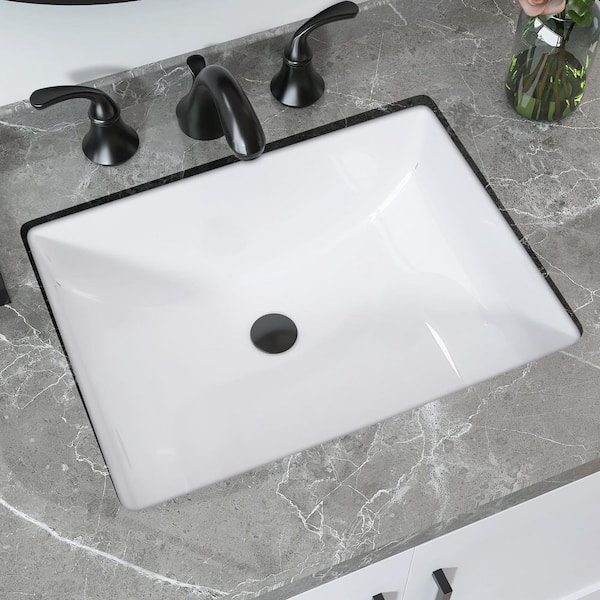 20.5 in. Undermount Rectangular Bathroom Sink with Overflow in White Under Counter Bathroom Sink Ceramic Vessel Sink