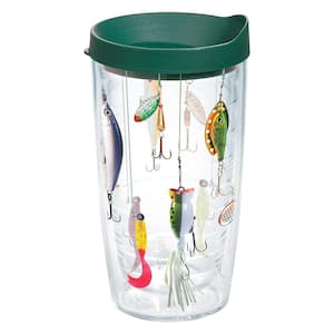 Fishing 16 oz. Plastic Double Walled Insulated Tumbler with Travel Lid
