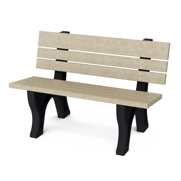 Wildridge Heritage 4 ft. Weathered Wood and Black HDPE Plastic Outdoor Park Bench