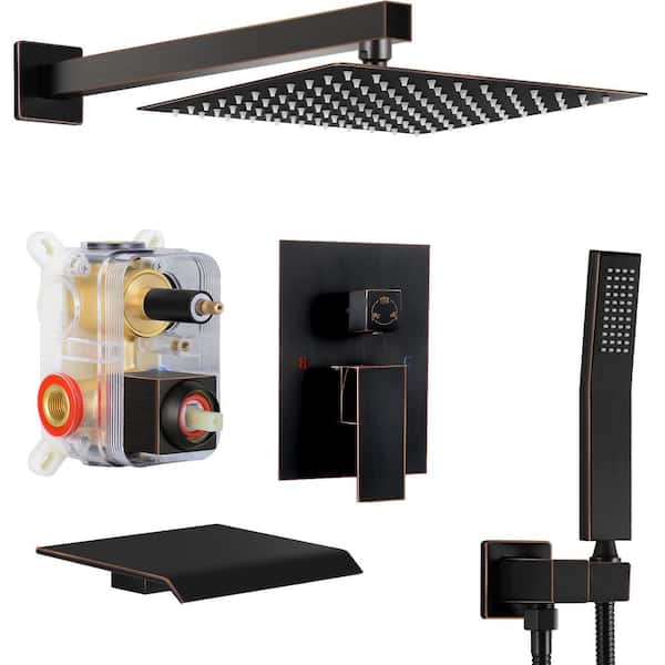 AKLFGN Double Handle 3-Spray Tub and Shower Faucet Shower Combo 12 in. Shower Head 2.5 GPM in. Oil Rubbed Bronze Valve Included