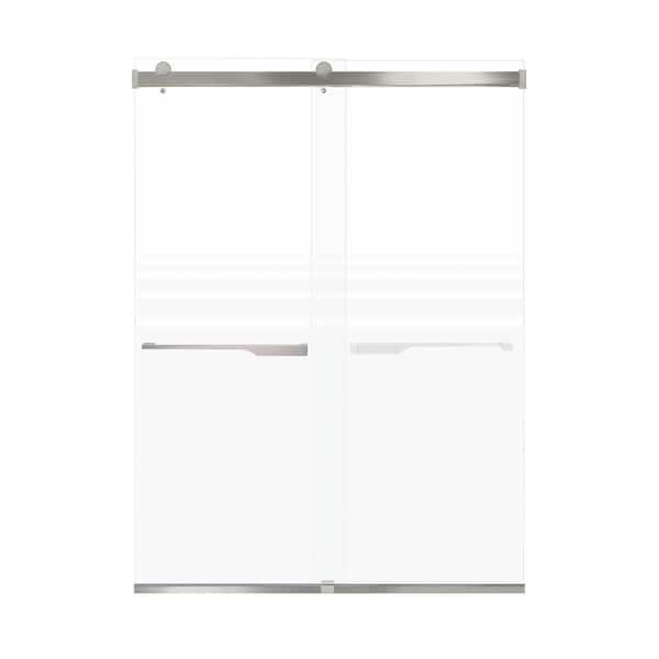 Transolid Brianna 60 in. W x 80 in. H Sliding Frameless Shower Door in Brushed Stainless with Frosted Glass