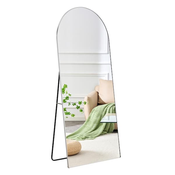 Unbranded 31 in. W x 71 in. H Metal Frame Arch Floor Standing Full-length Rearview Silver Mirror with Bracket