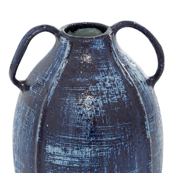Litton Lane Blue Ceramic Floral Decorative Vase with Cut Out Patterns (Set  of 2) 57487 - The Home Depot