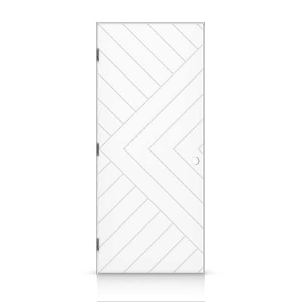 34 in. x 80 in. Chevron Arrow Right-Handed Hollow-Core White Painted Composite Single Prehung Interior Door