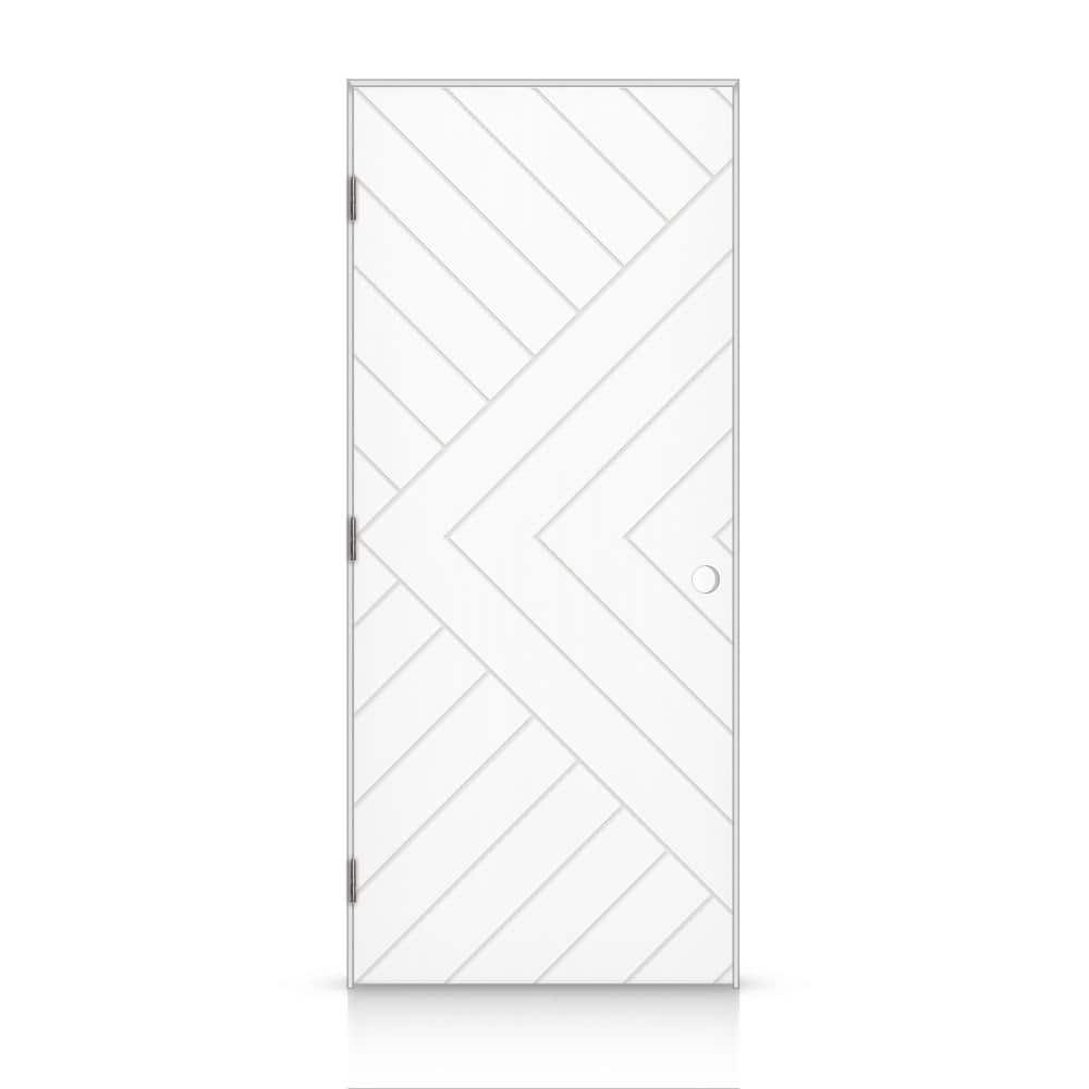 36 in. x 80 in. Chevron Arrow Right-Handed Hollow-Core White Painted Composite Single Prehung Interior Door price history on PriceWatchPro